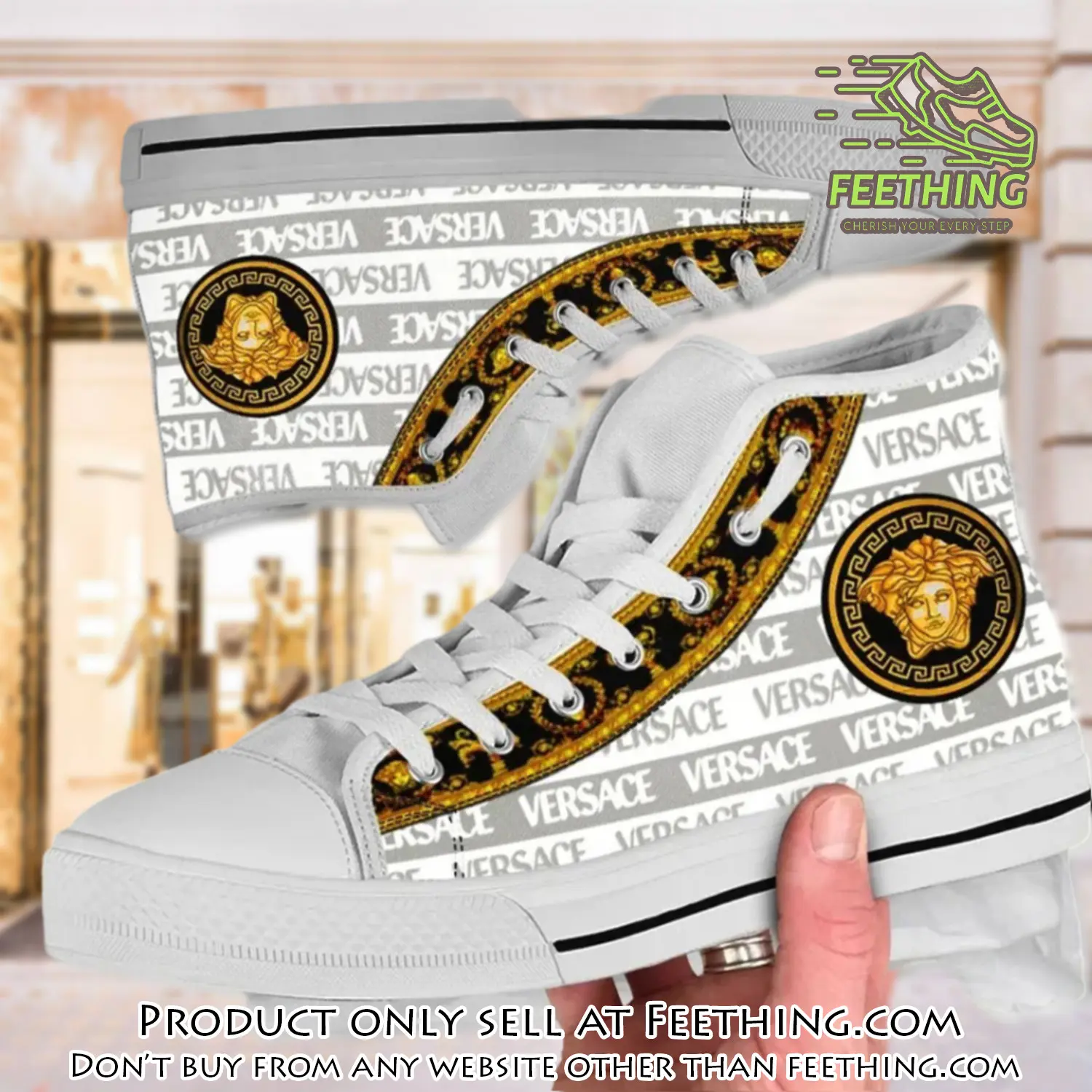Versace new medusa gold white premium high top canvas shoes luxury brand gifts for men women ft3842799
